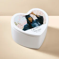 Congrats Graduate Scripted Photo Ceramic Heart Keepsake Box