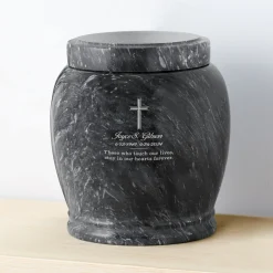 Cross Memorial Engraved Marble Cremation Urn