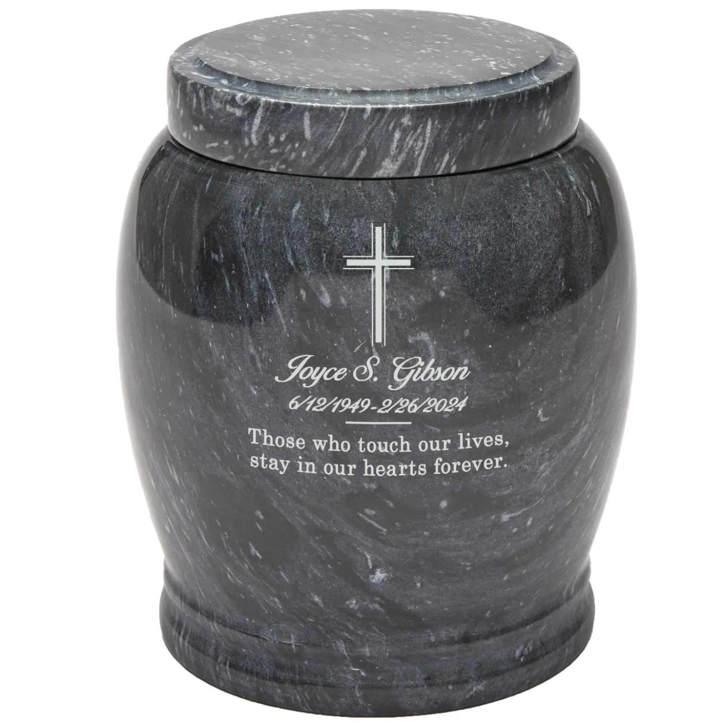 Cross Memorial Engraved Marble Cremation Urn