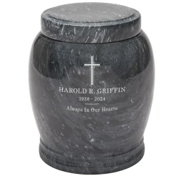 Cross Memorial Engraved Marble Cremation Urn