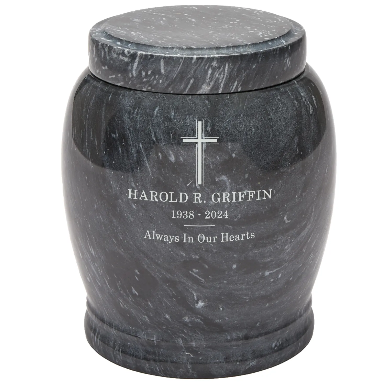 Cross Memorial Engraved Marble Cremation Urn