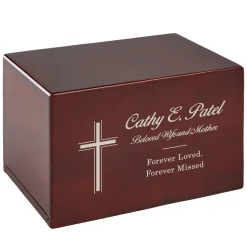 Cross Memorial Engraved Wood Cremation Urn