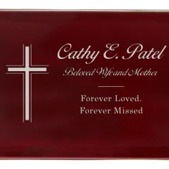 Cross Memorial Engraved Wood Cremation Urn