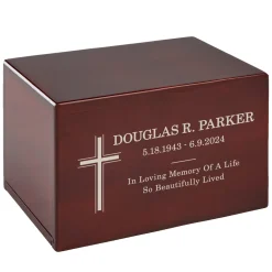 Cross Memorial Engraved Wood Cremation Urn