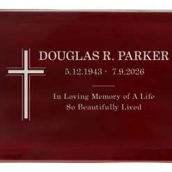 Cross Memorial Engraved Wood Cremation Urn