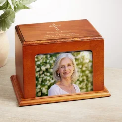 Cross Memorial Wood Frame Cremation Urn