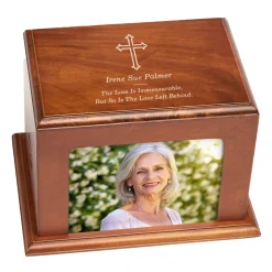 Cross Memorial Wood Frame Cremation Urn
