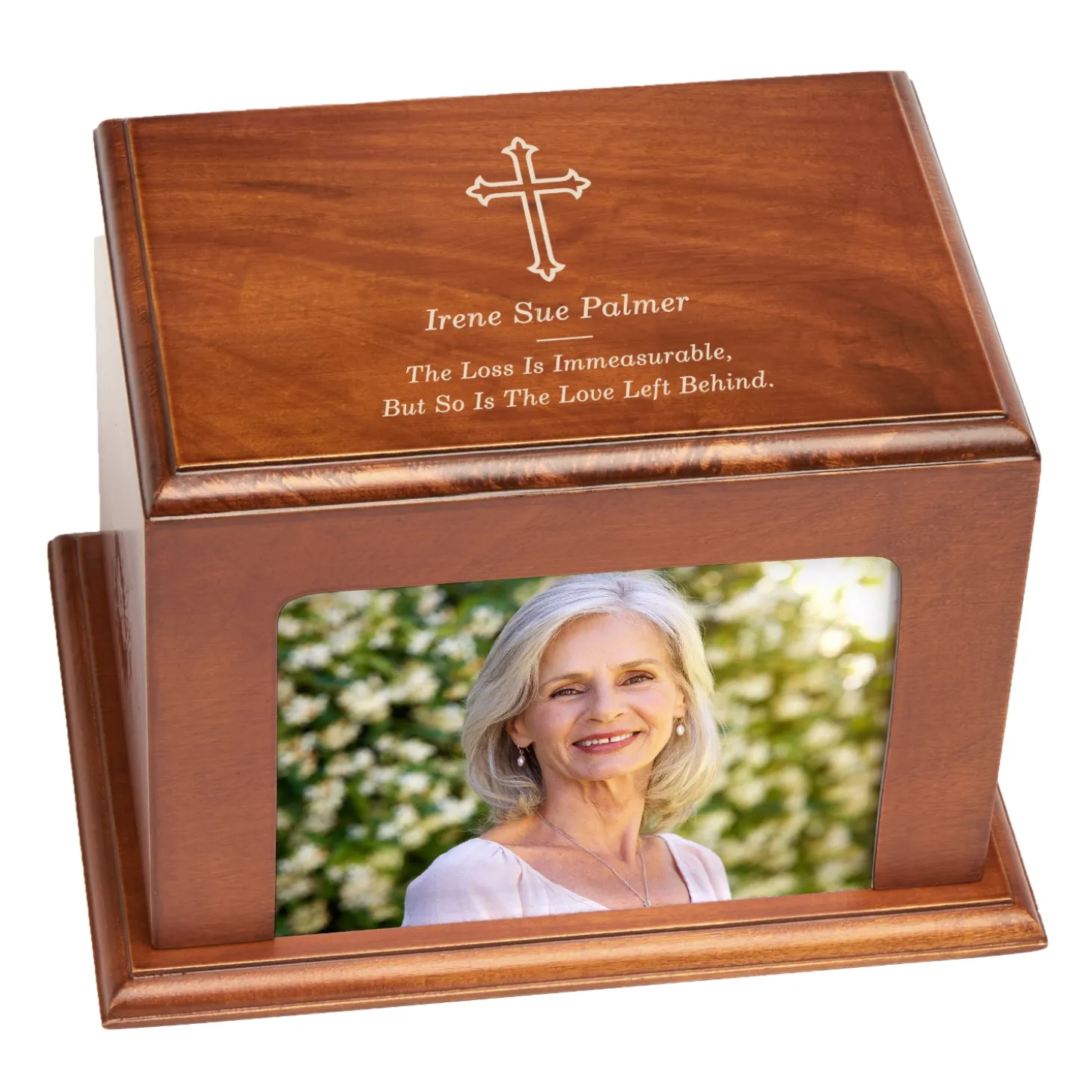 Cross Memorial Wood Frame Cremation Urn