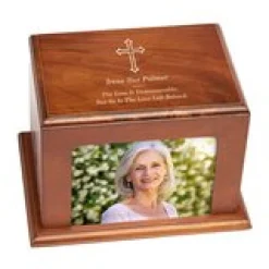 Cross Memorial Wood Frame Cremation Urn