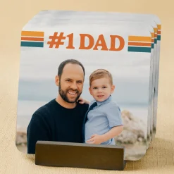 #1 DAD Photo Wood Coasters