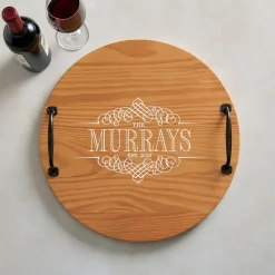 Decorative Family Name Classic Pine Wood Barrel Tray