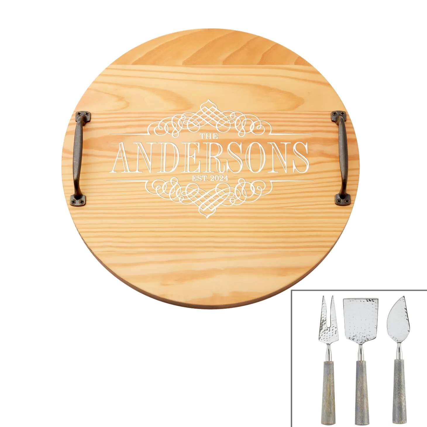 Decorative Family Name Classic Pine Wood Barrel Tray