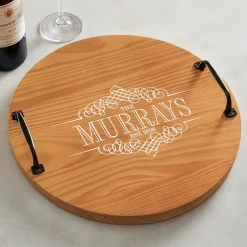 Decorative Family Name Classic Pine Wood Barrel Tray