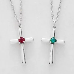 Delicate Birthstone Cross Necklace
