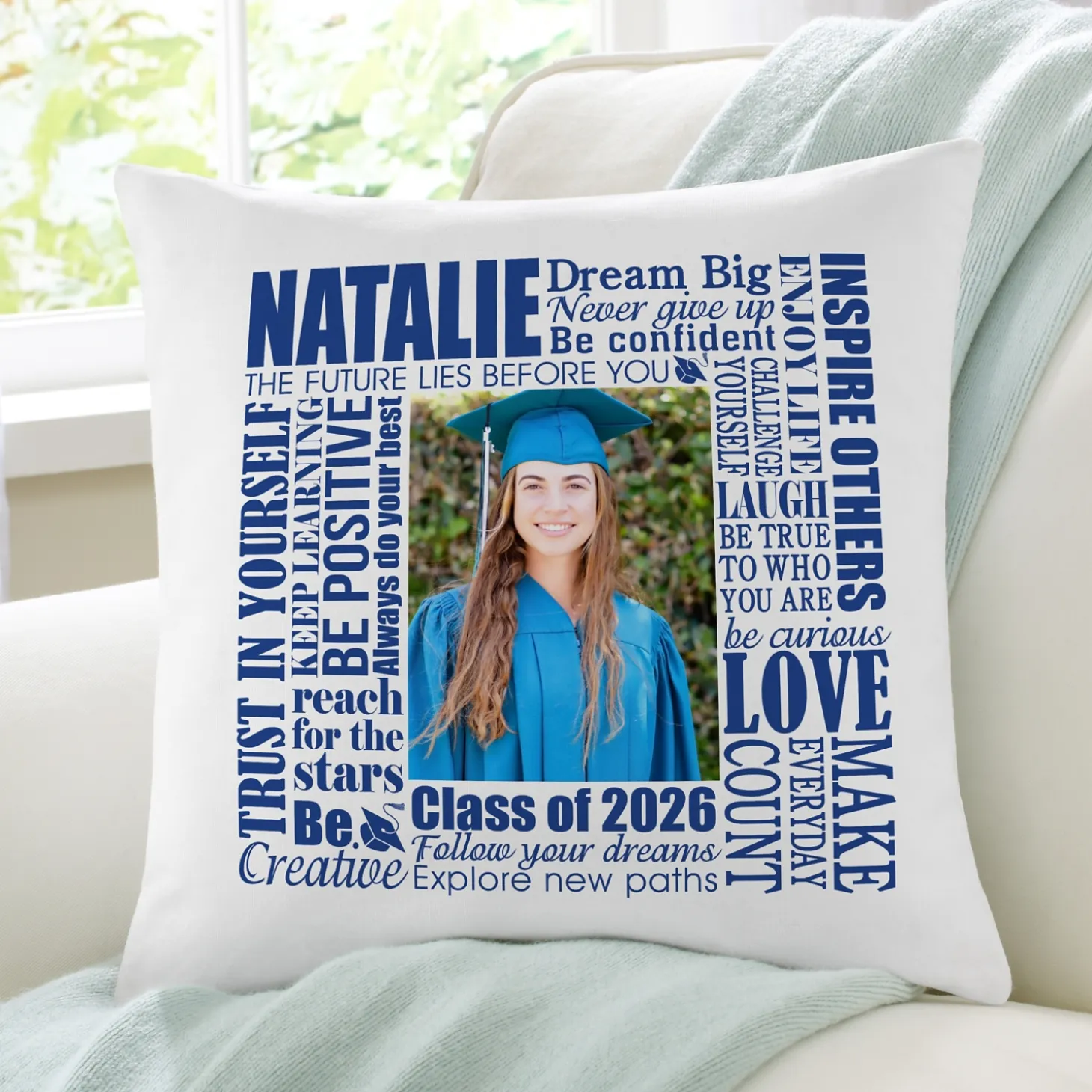 Dream Big Graduation Photo Throw Pillow