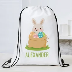 Easter Bunny with Colorful Eggs Drawstring Bag