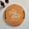 Eat, Drink & Be Married Classic Pine Wood Barrel Tray