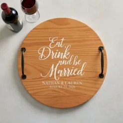 Eat, Drink & Be Married Classic Pine Wood Barrel Tray