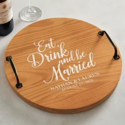 Eat, Drink & Be Married Classic Pine Wood Barrel Tray