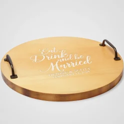 Eat, Drink & Be Married Classic Pine Wood Barrel Tray