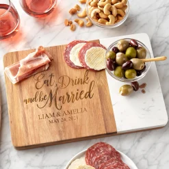 Eat, Drink & Be Married Marble Wood Server