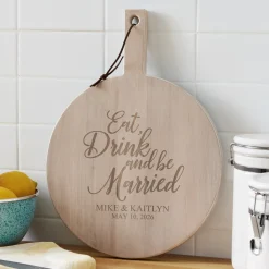 Eat, Drink & Be Married Round Wood Server