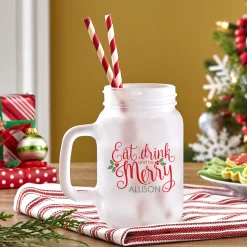 Eat, Drink & Be Merry Frosted Mason Jar