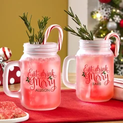 Eat, Drink & Be Merry Frosted Mason Jar