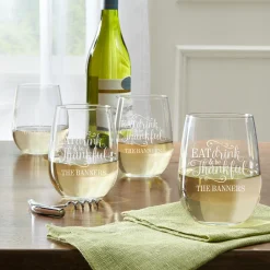 Eat, Drink & Be Thankful Stemless Wine Glass