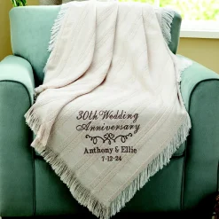 Elegant Anniversary Embroidered Throw