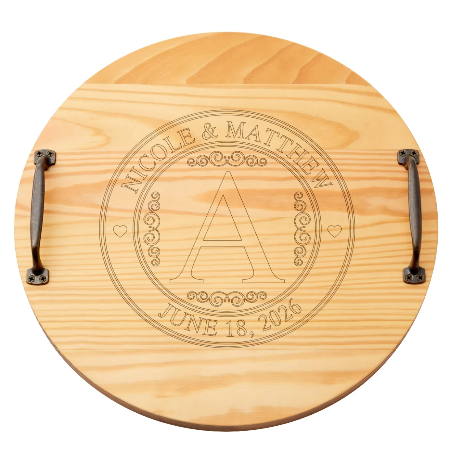 Elegant Initial Classic Pine Wood Barrel Tray