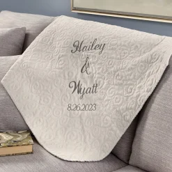 Embroidered Name & Date Quilted Throw