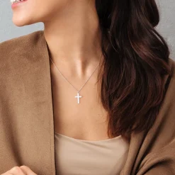 Engraved Name Silver Cross Necklace
