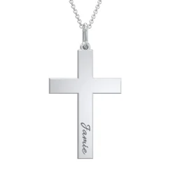 Engraved Name Silver Cross Necklace
