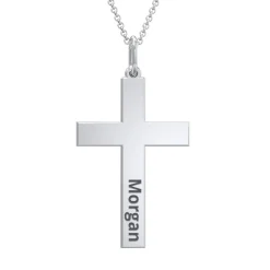 Engraved Name Silver Cross Necklace