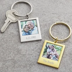 Engraved Photo Message Beveled Keychain