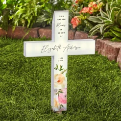 Everlasting Blossoms Memorial Solar LED Cross