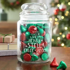 Family Christmas Tree Glass Treat Jar