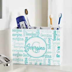 Family Name Collage Wood Utensil Caddy
