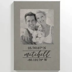 Family Name Coordinates Photo Leather Wall Art