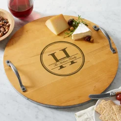 Family Name + Monogram Premium Maple Wood Barrel Tray