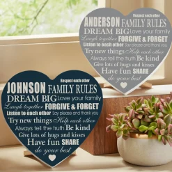 Family Rules Wood Heart