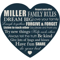Family Rules Wood Heart