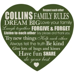 Family Rules Wood Heart
