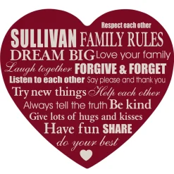 Family Rules Wood Heart