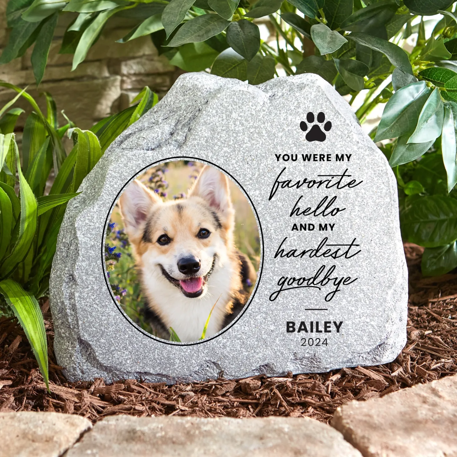 Favorite Hello, Hardest Goodbye Pet Photo Standing Garden Stone