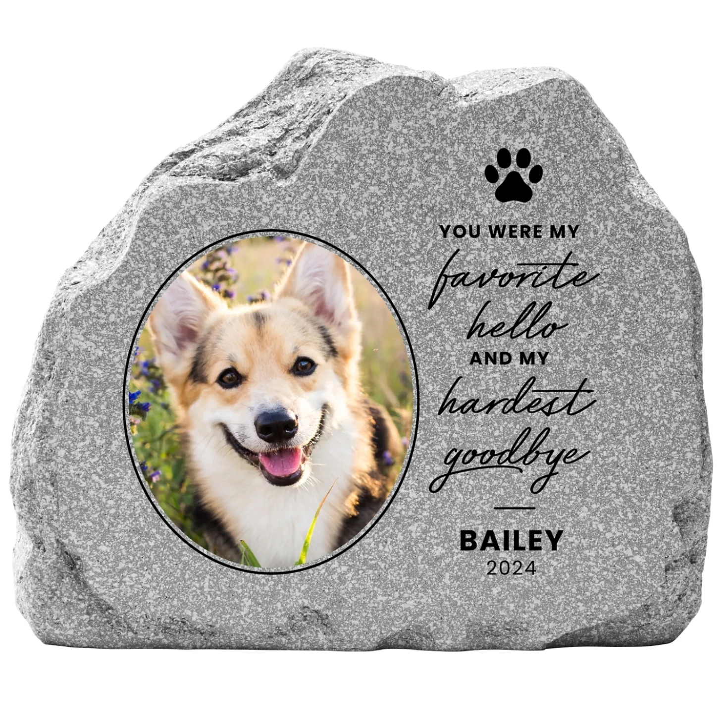 Favorite Hello, Hardest Goodbye Pet Photo Standing Garden Stone