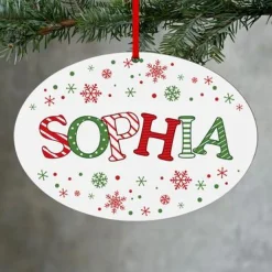 Festive Name Wood Oval Ornament