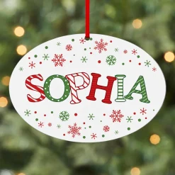 Festive Name Wood Oval Ornament