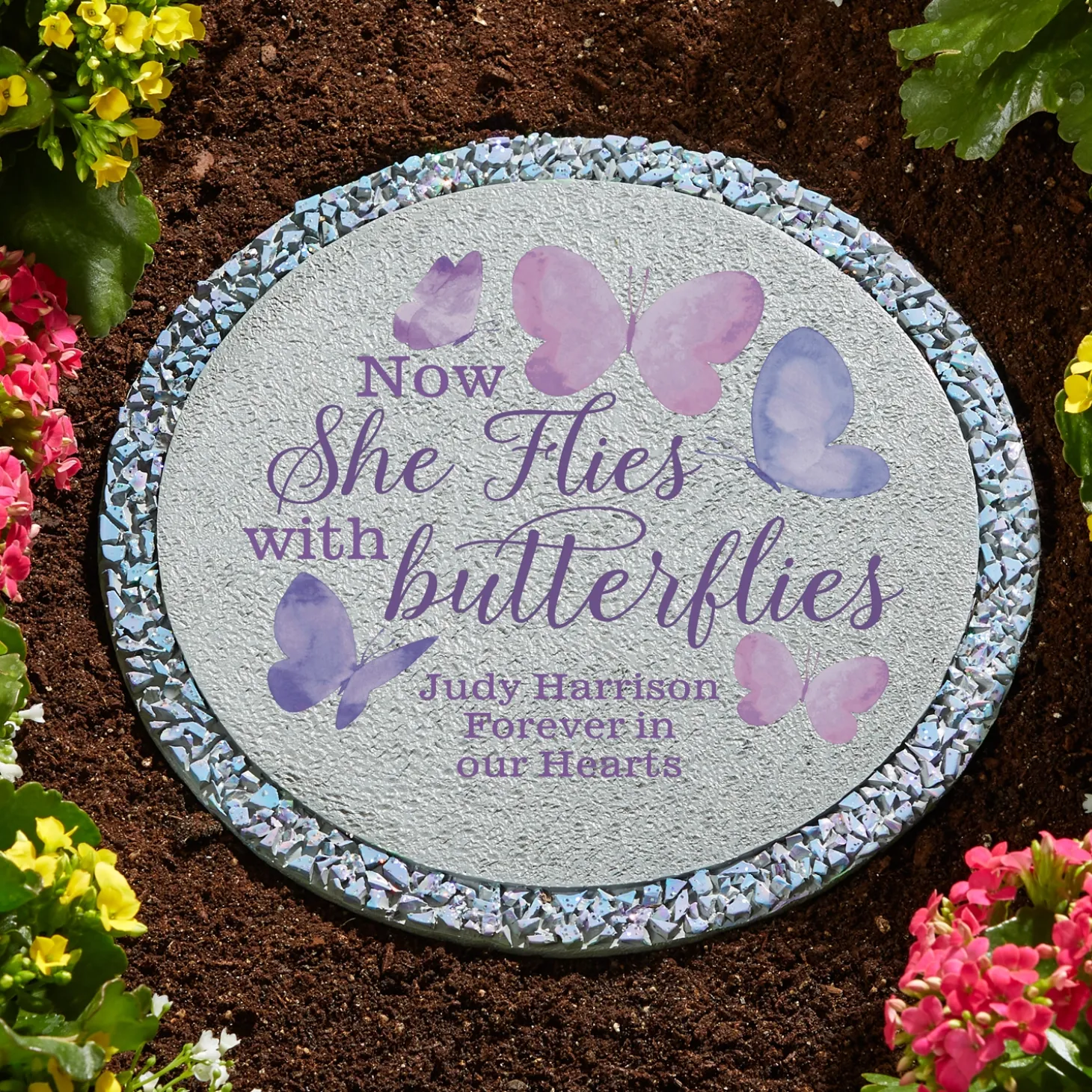 Flies With Butterflies Memorial Garden Stone